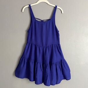 ROXY Solid Navy Blue Tiered Low Back Mini Tank Dress XS